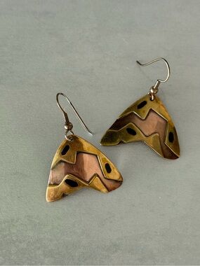 Cute Handcrafted Copper and Brass Earrings with Black Accents